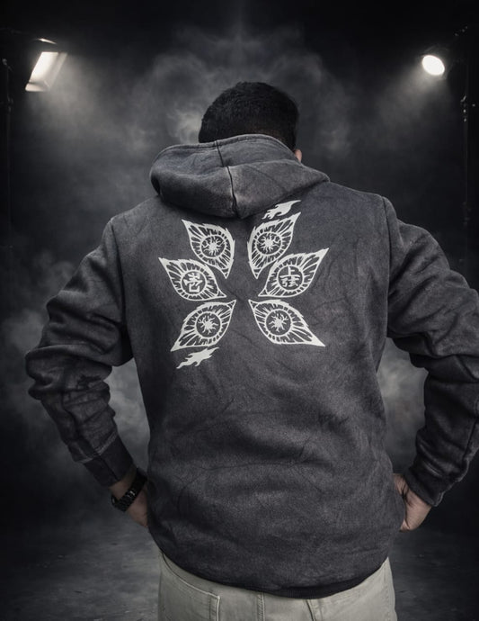 KOKUSHIBO-Printed Acid Wash Hoodie